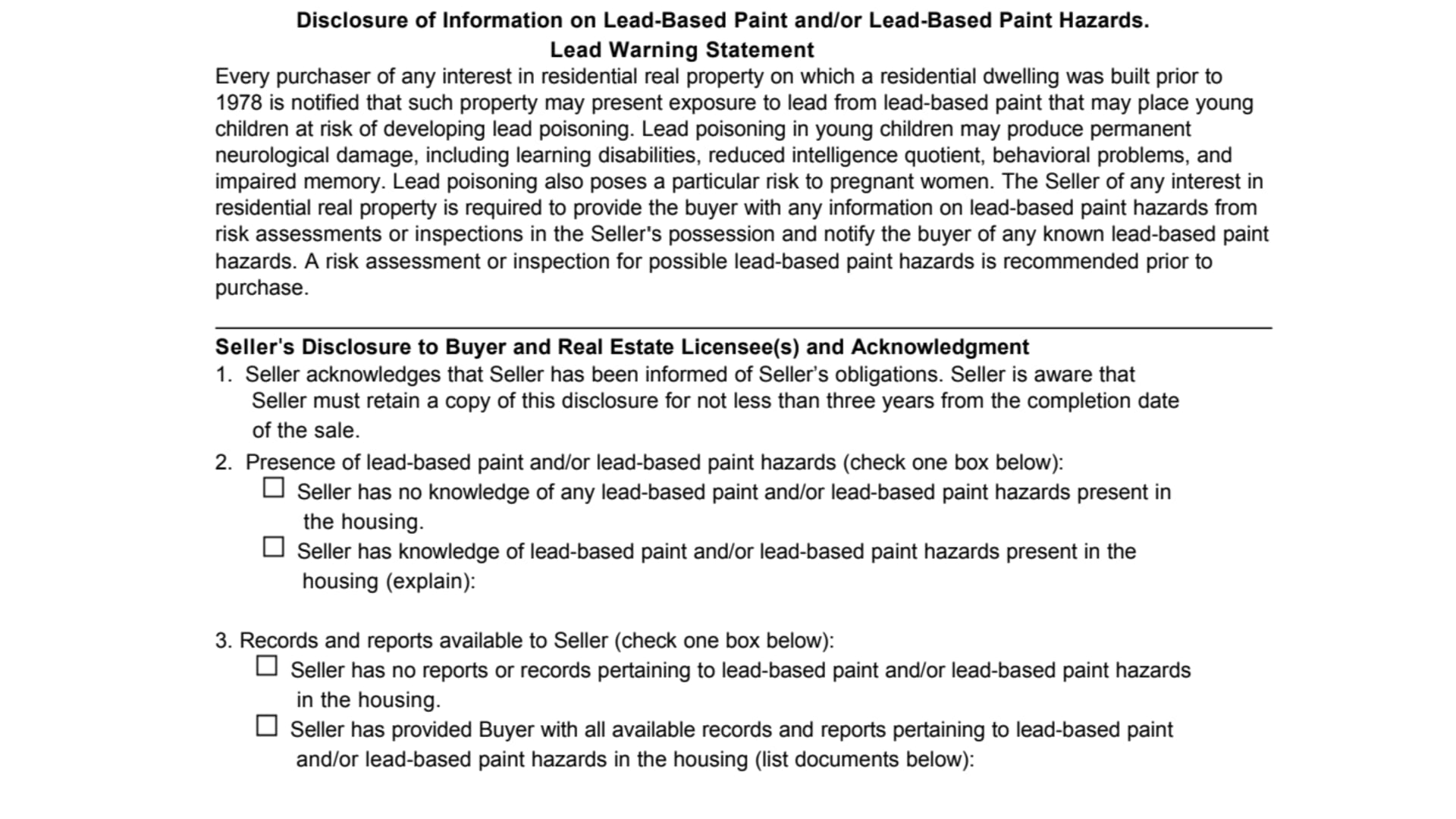 Lead-Based Paint Disclosure