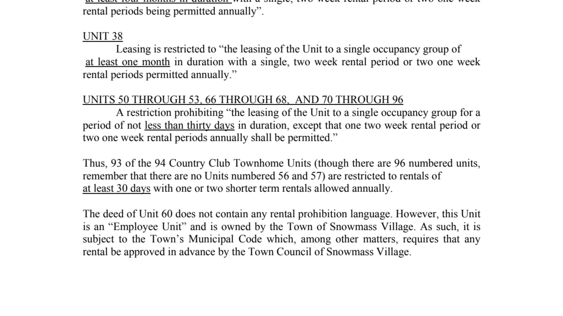 CCTH Rental Restrictions