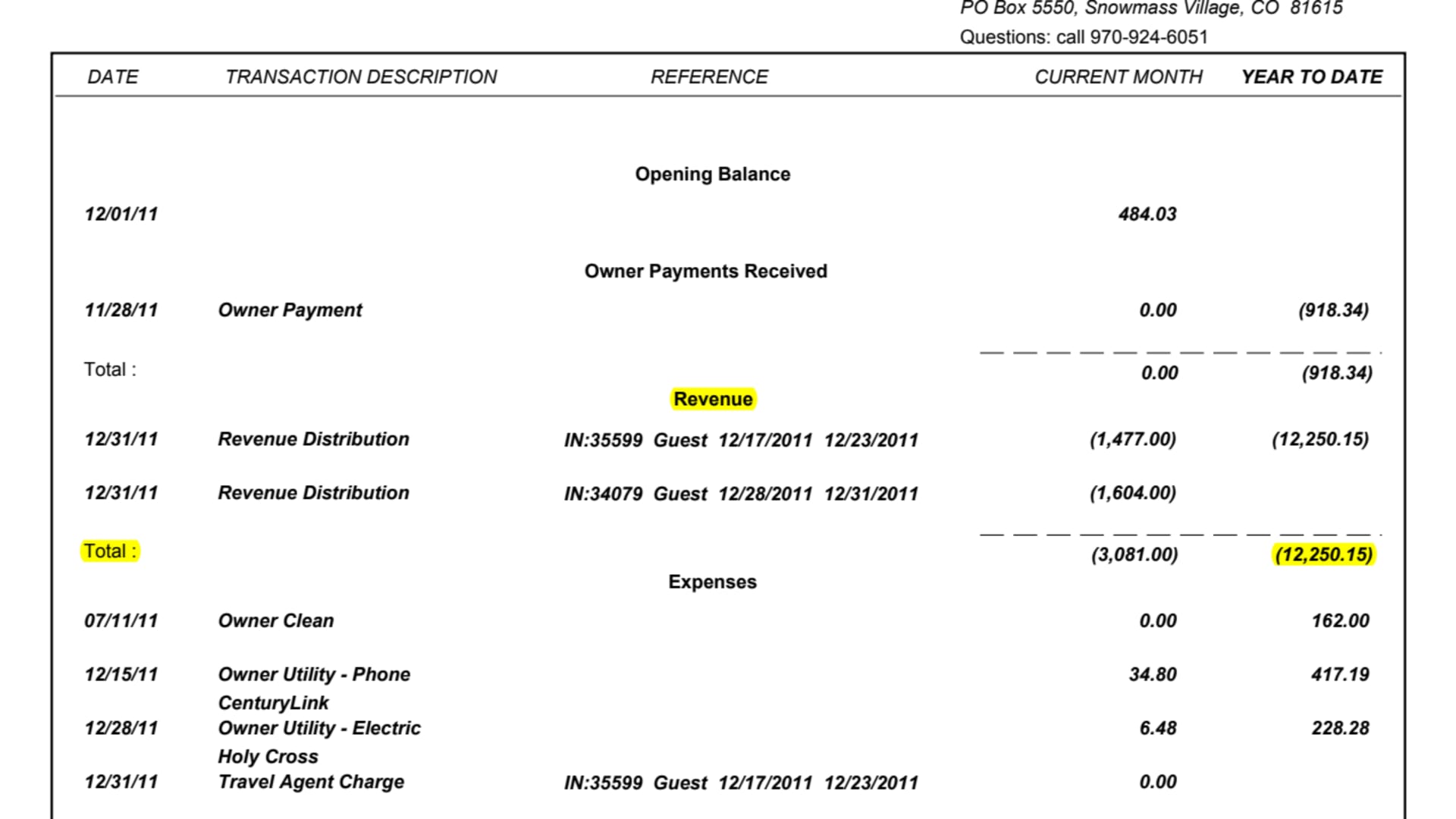 Income Expense Statements