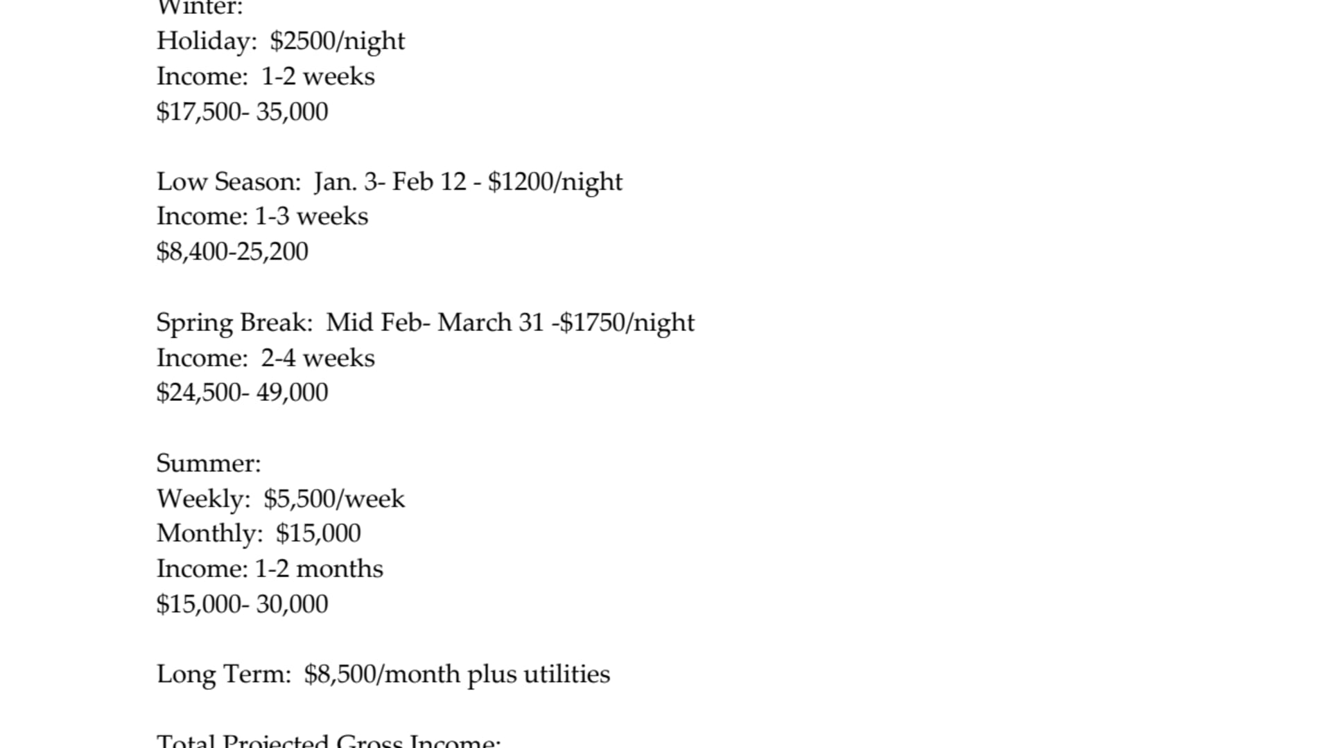 Rental Pro Forma