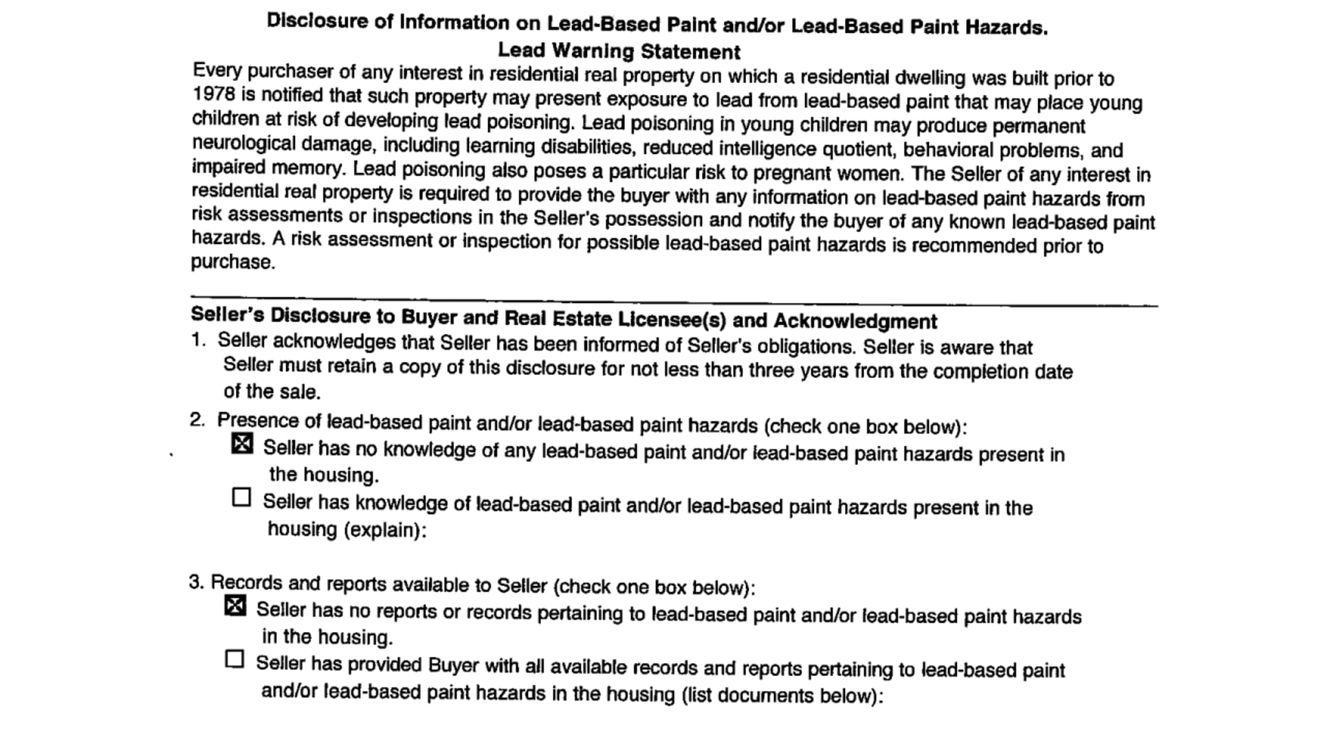 Lead Based Paint Disclosure