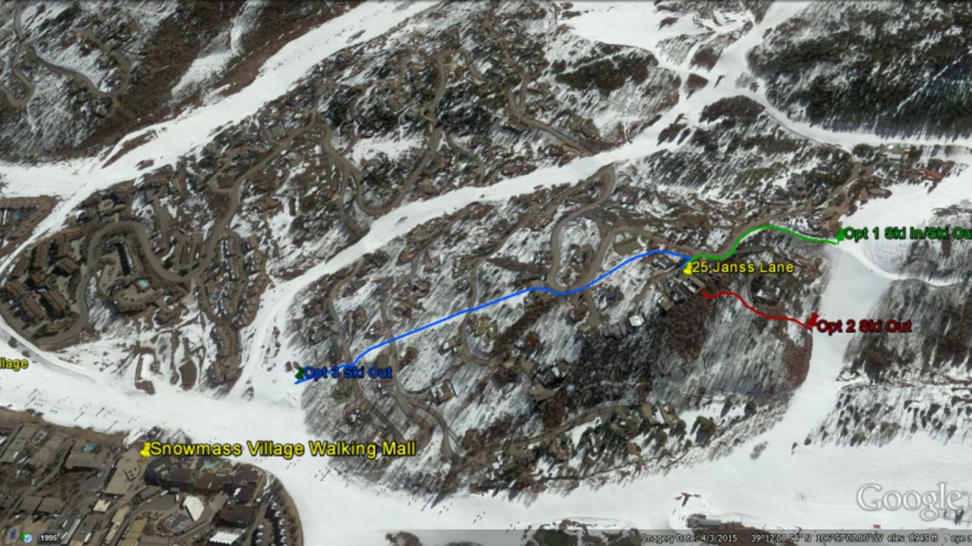 Ski Access Options.Google Earth Map