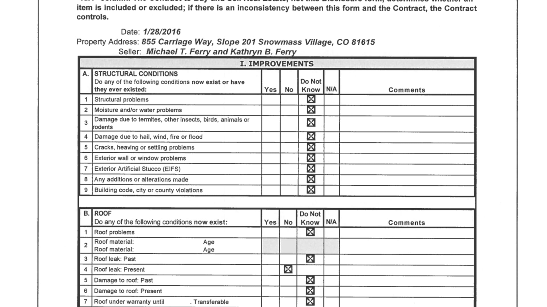 Seller's Property Disclosure