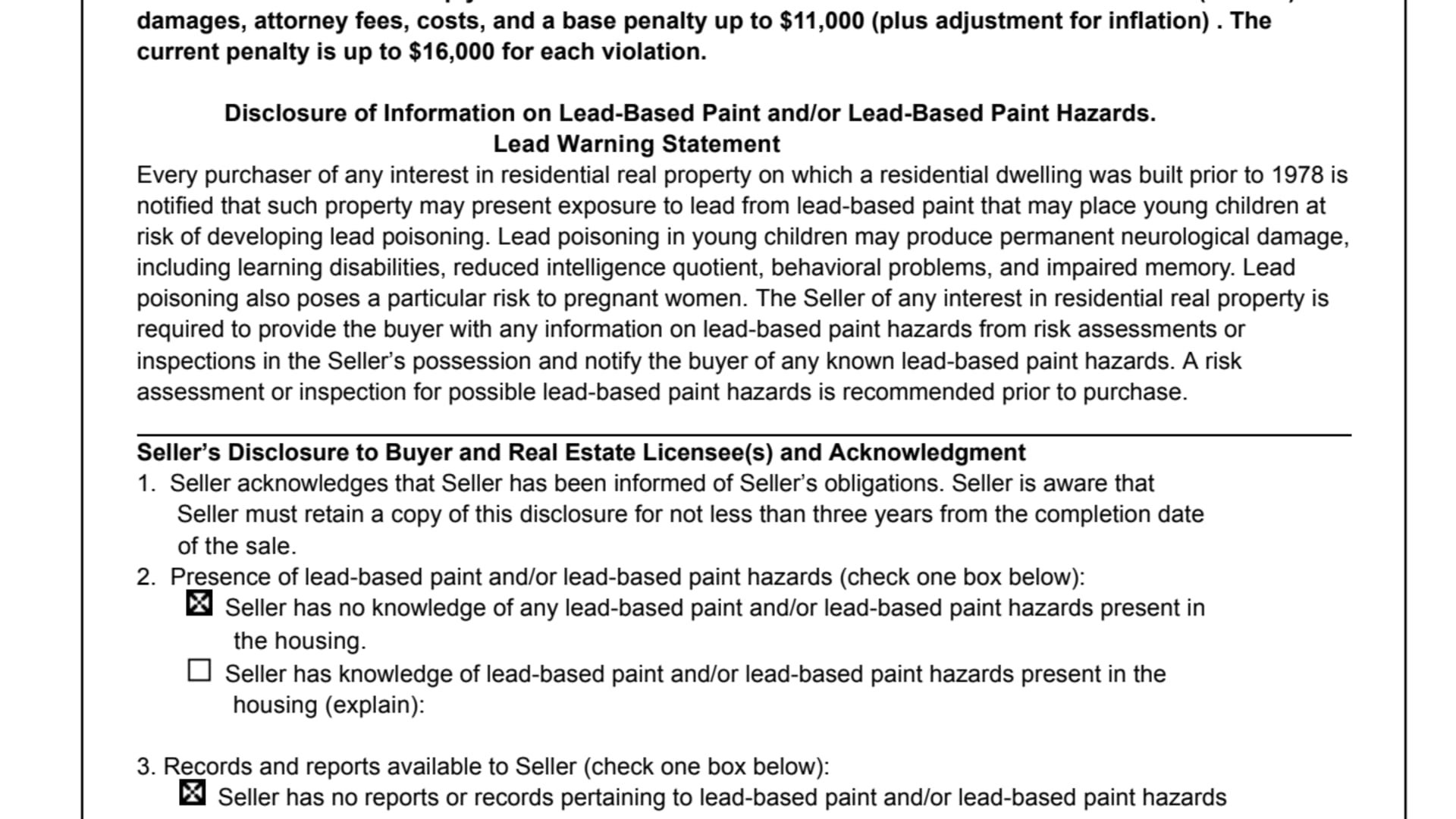 Lead Based Paint Disclosure