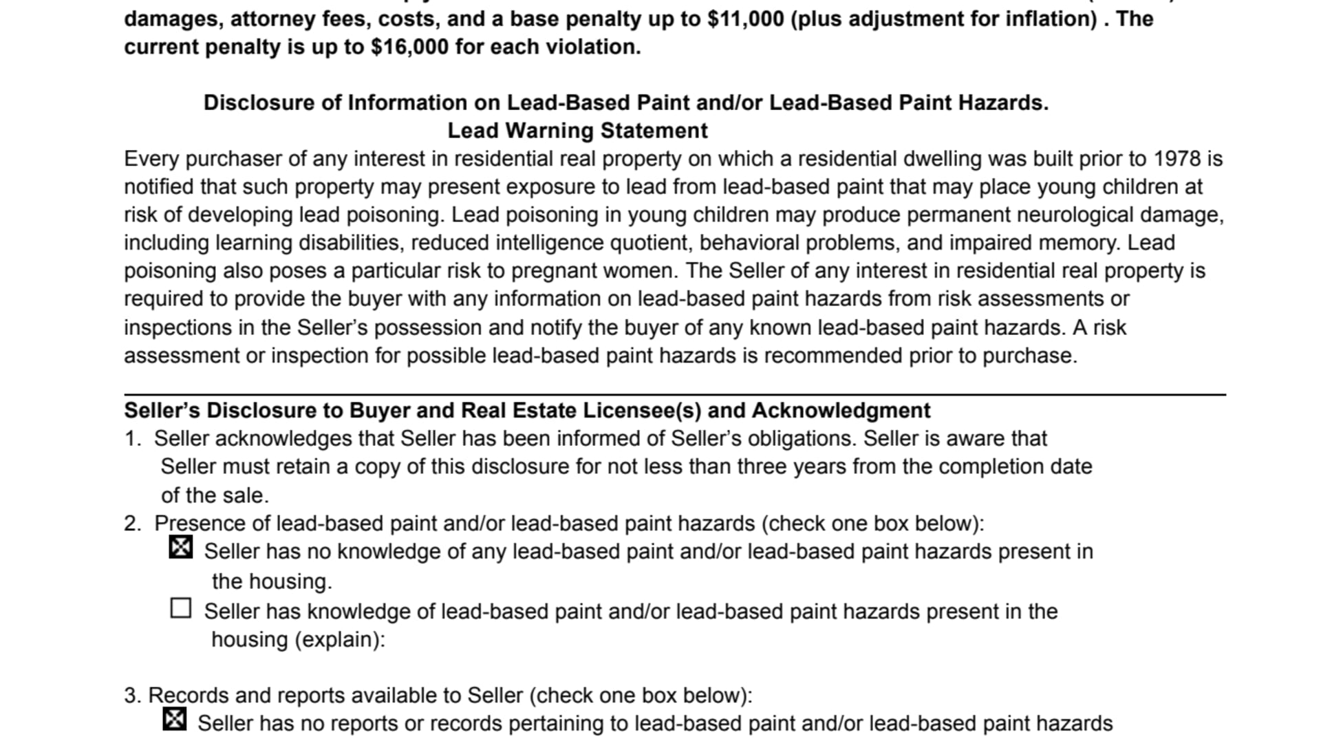 Lead Based Paint Disclosure