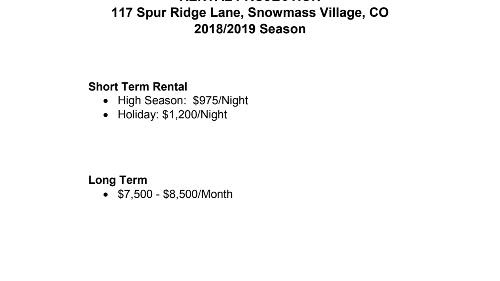 Rental Projection