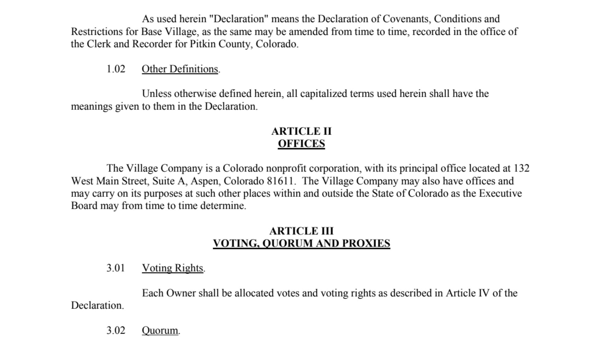 Base Village Master Association Bylaws