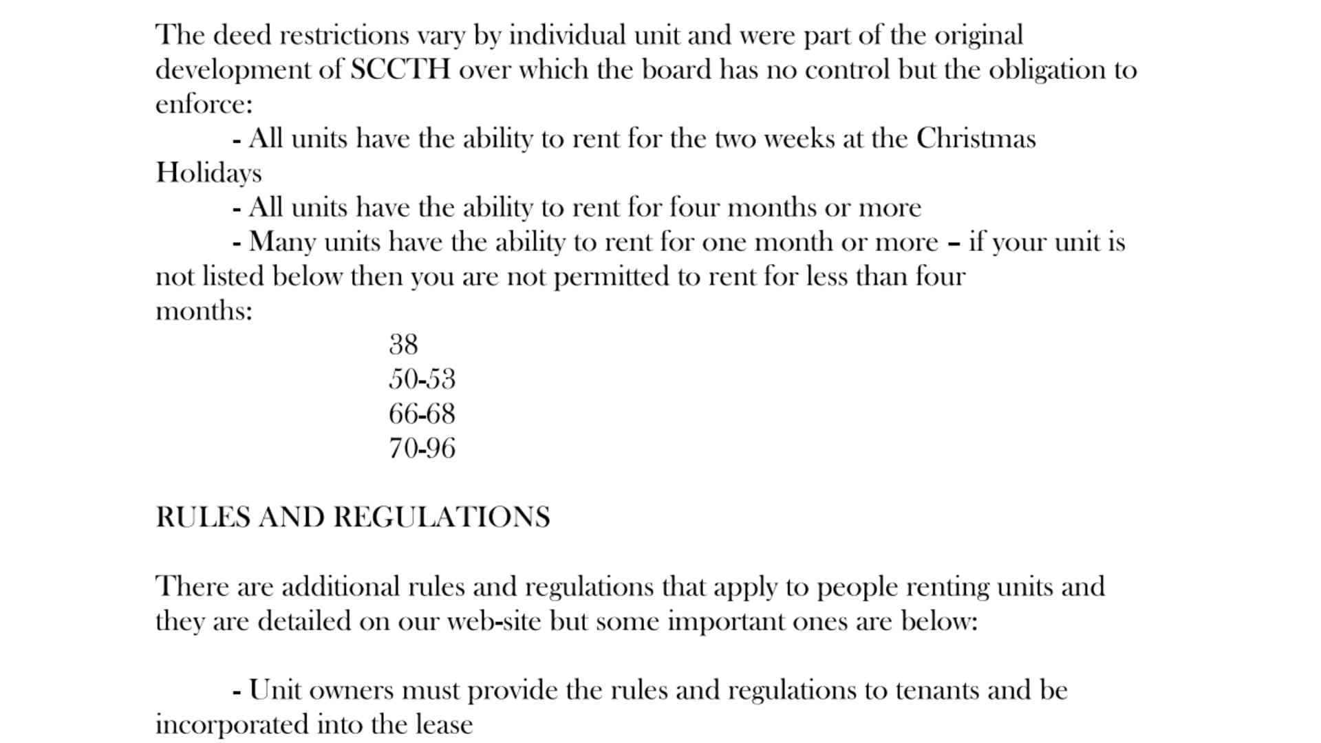 CCTH Rental Restrictions