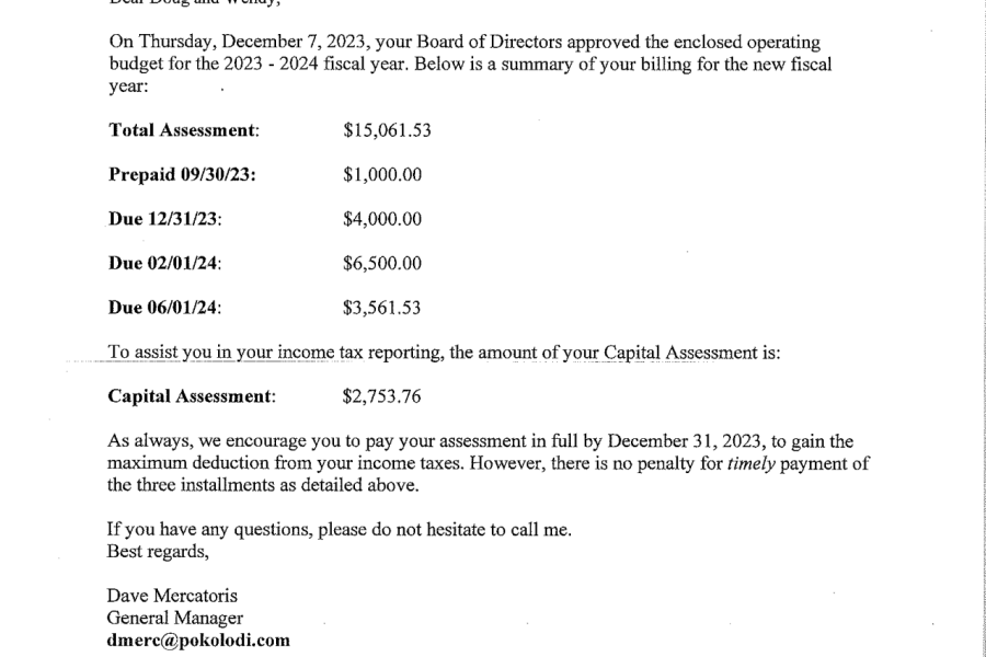 HOA Assessment and Owner Statement 21-23