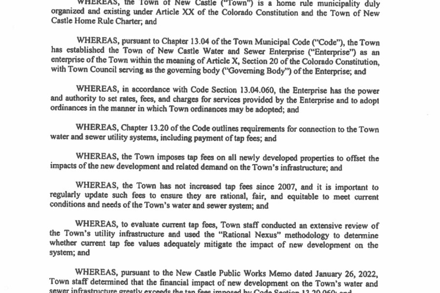 Town of New Castle Water & Sewer Tap Fee