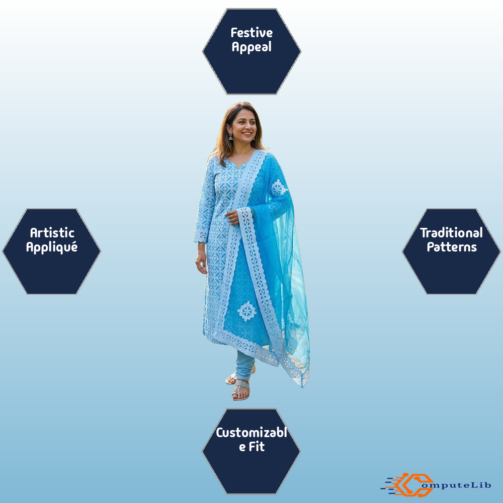 Barmer Applique fabric being measured, showcasing the cotton material and patterns