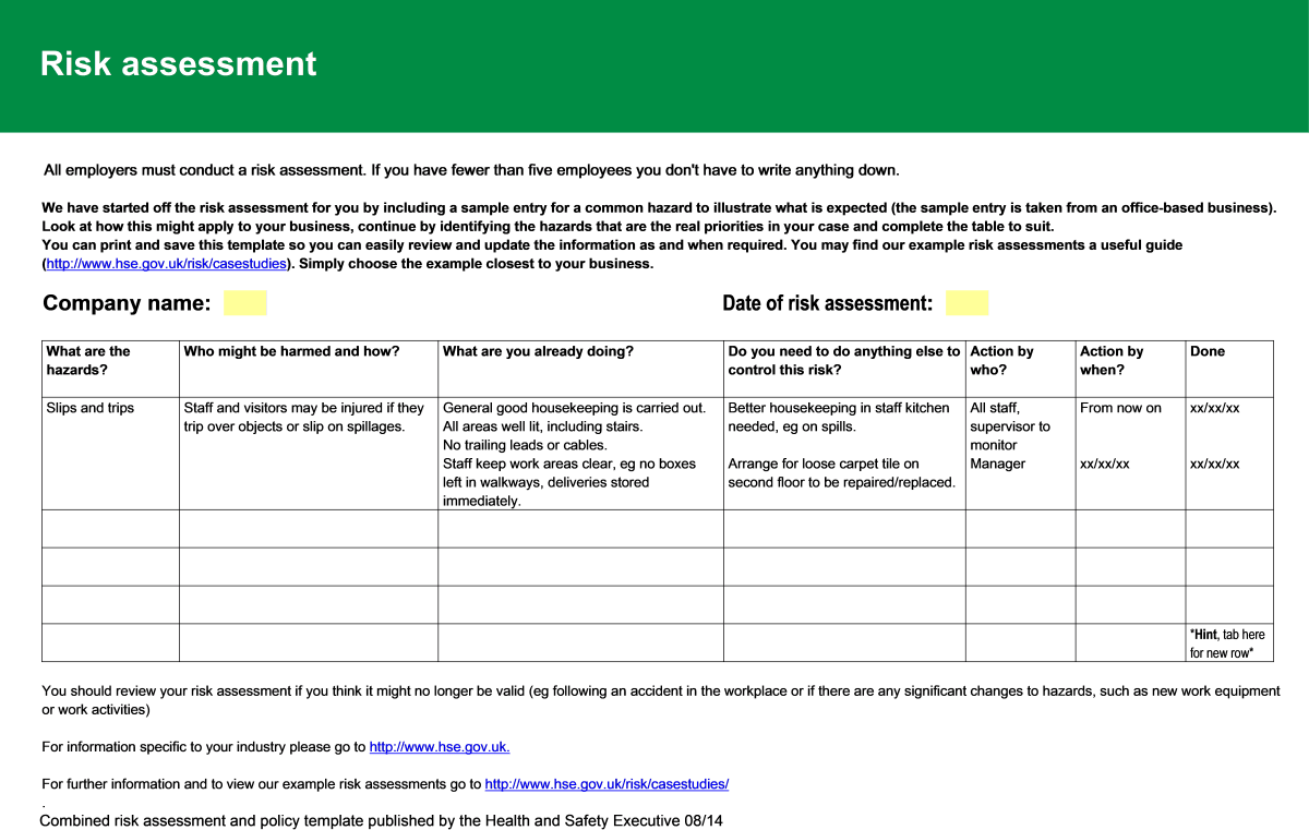 Hse Blank Risk Assessment Tabitomo