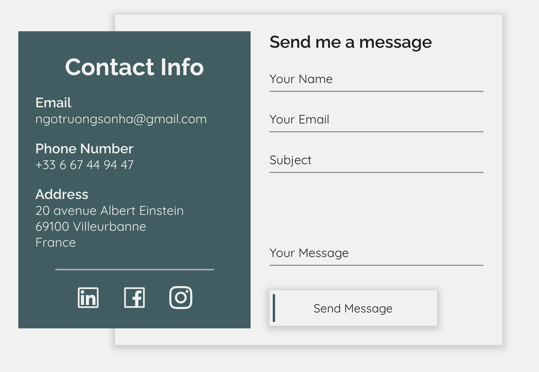 Contact section of the portfolio