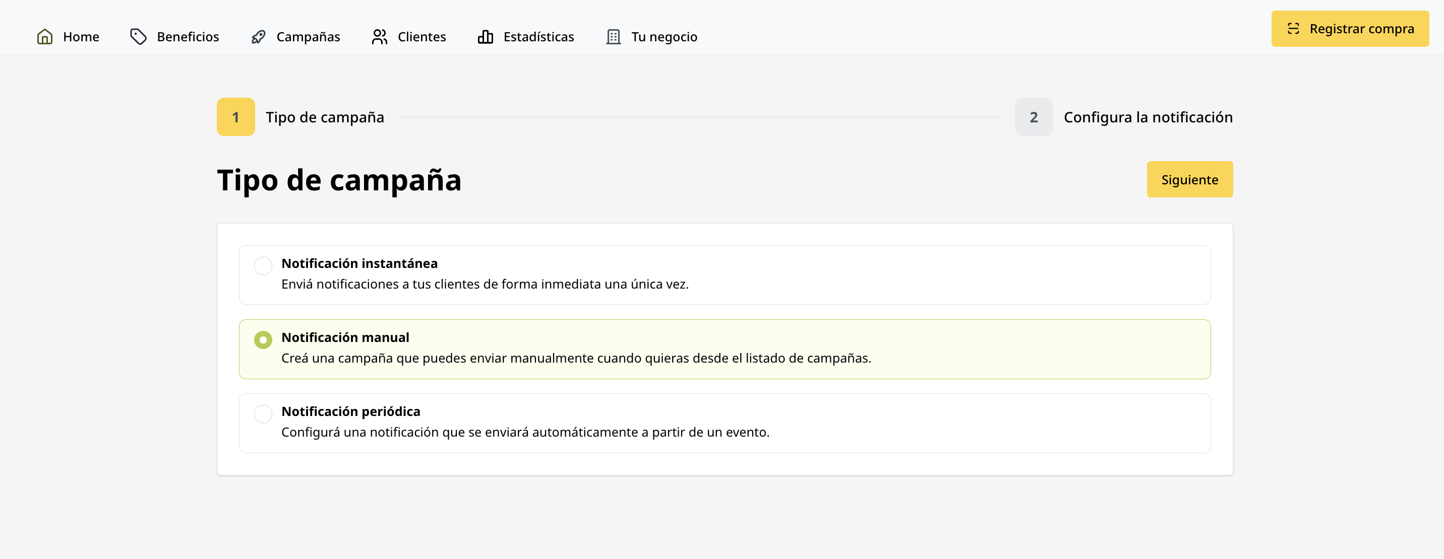 Crear campaña instantánea en Suscri sin programar ni guardar en el listado