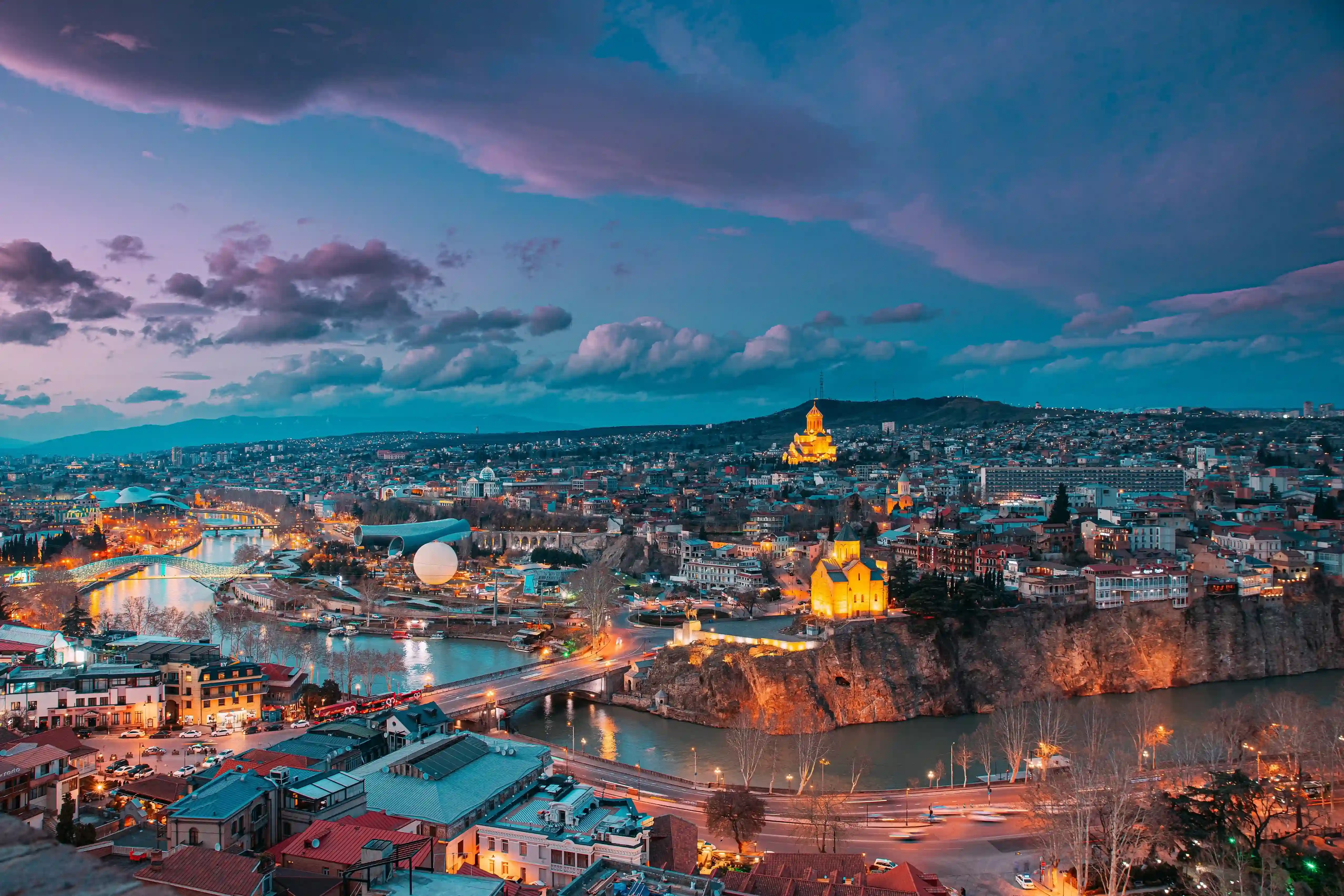 Panoramic view of Old Tbilisi at sunset
