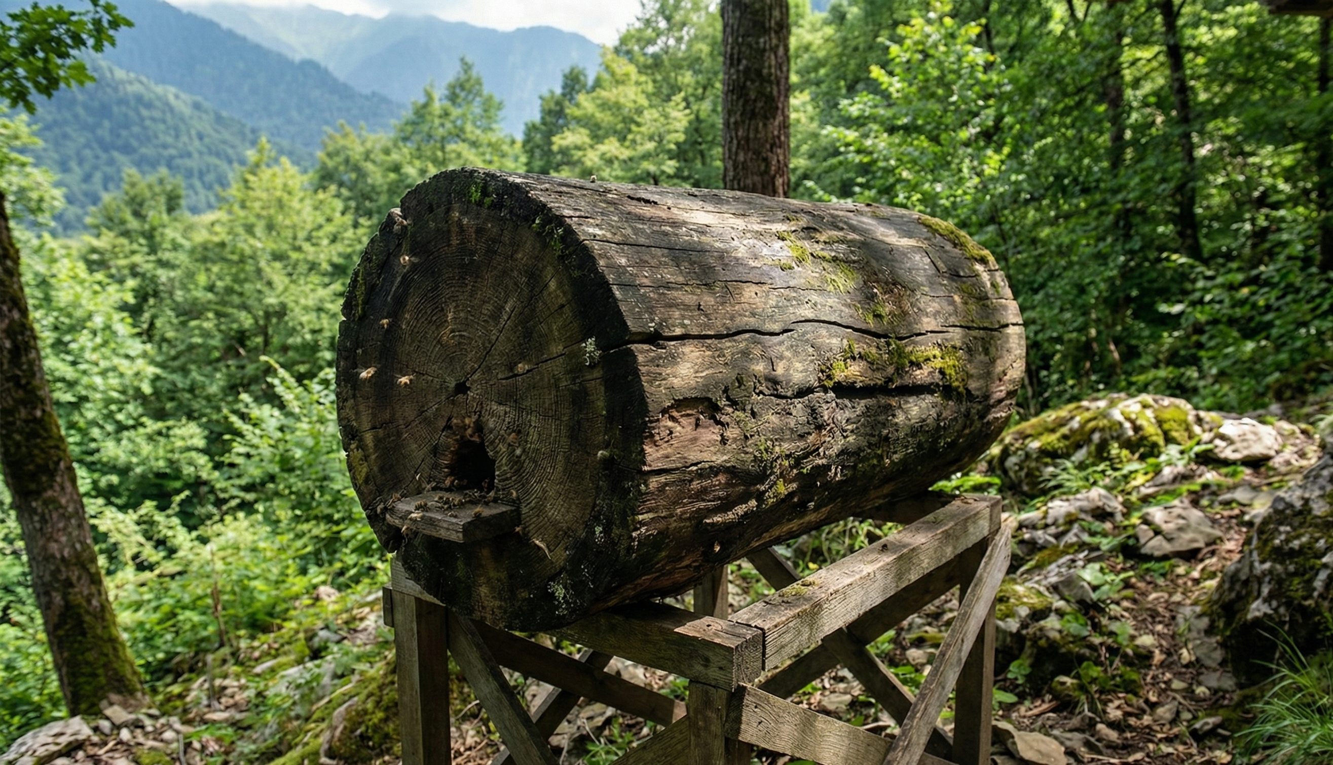 Frische georgische Bienenwaben und Honiggläser auf einem Holztisch