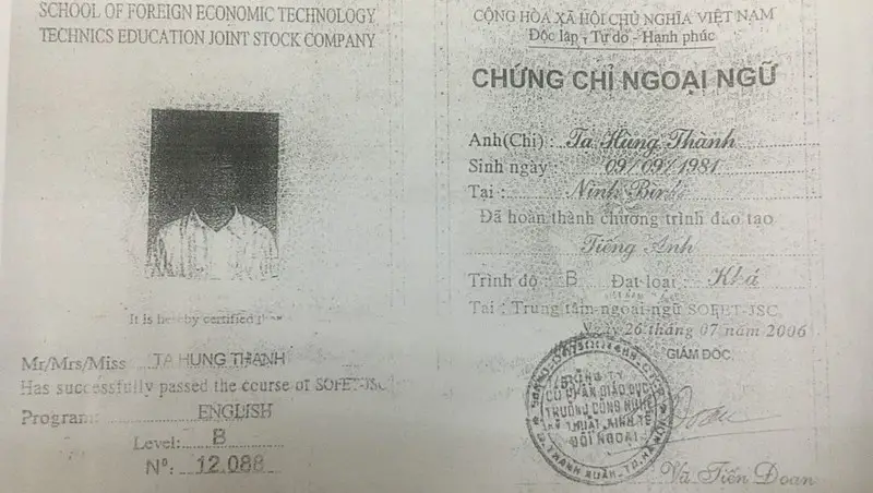 Mẫu chứng chỉ tiếng anh