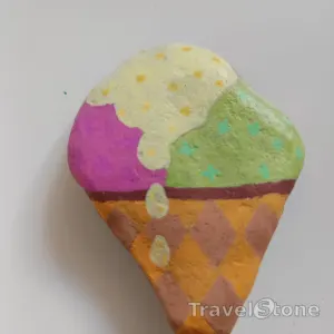 Painted painting stone by artist nad_doodles showing food. Eis .