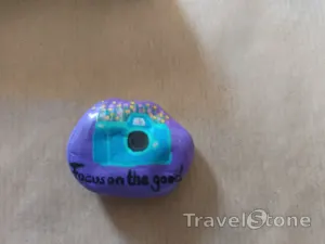 Painted painting stone by artist nad_doodles showing sayings. Focus on the good .