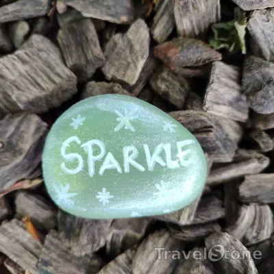 Painted painting stone by artist CJ showing sayings. Sparkle Sparkle in my eyes.