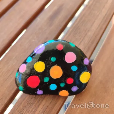 Painted painting stone by artist Ella showing pattern. Painted with acrylic markers.