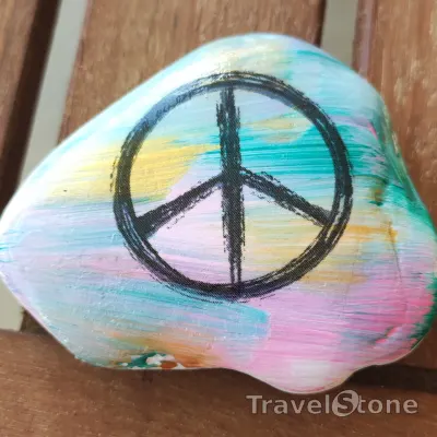 Painted painting stone by artist LaLiLu showing pattern. Peace.