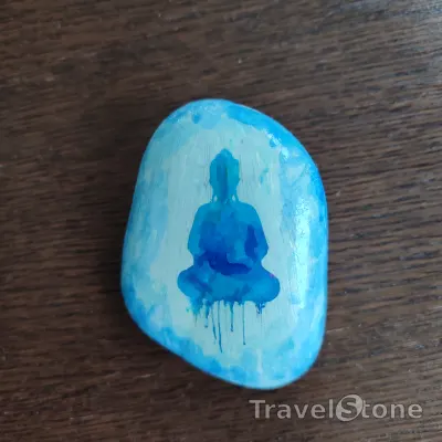 Painted painting stone by artist CJ showing fantasy. Buddha painting.