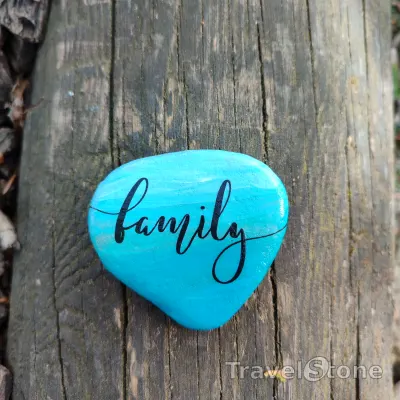 Painted painting stone by artist CJ showing sayings. Family Stein .
