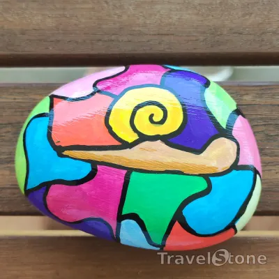 Painted painting stone by artist LaLiLu showing pattern. Farbige Schnecke .