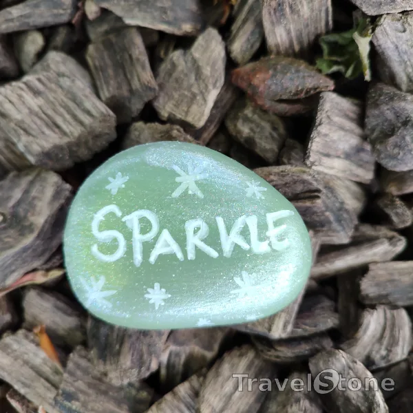 Painted painting stone by artist CJ showing sayings. Sparkle Sparkle in my eyes