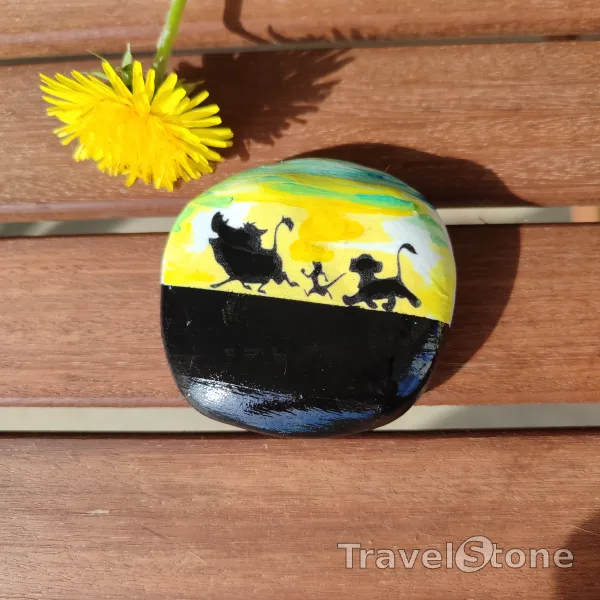 Painted painting stone by artist 007 showing animals. HAKUNA MATATA