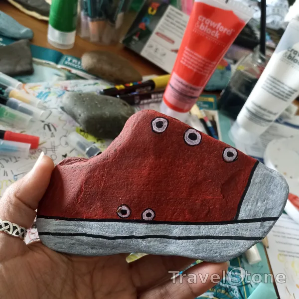 Painted painting stone by artist comfortinstones showing other. Red shoe