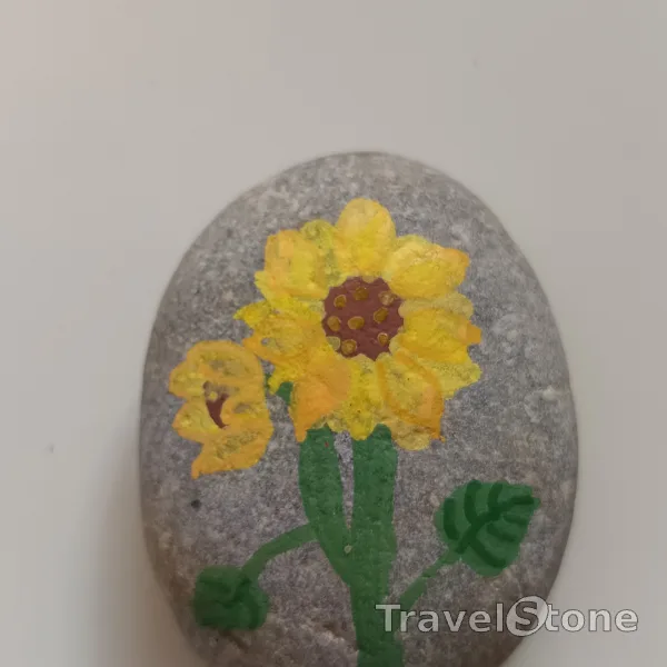 Painted painting stone by artist nad_doodles showing plants. Sonnenblumen