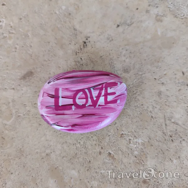 Painted painting stone by artist CJ showing sayings. Travelstone with love