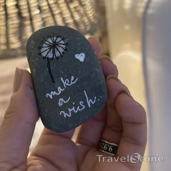 Painted painting stone by artist Birthe_Lucky_Stone showing plants. Make a wish, it will come true … but don’t tell anyone. It will come true if you let me travel