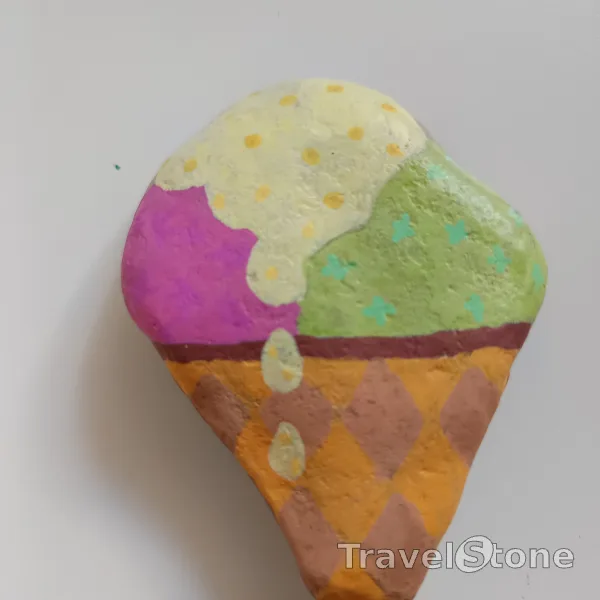 Painted painting stone by artist nad_doodles showing food. Eis