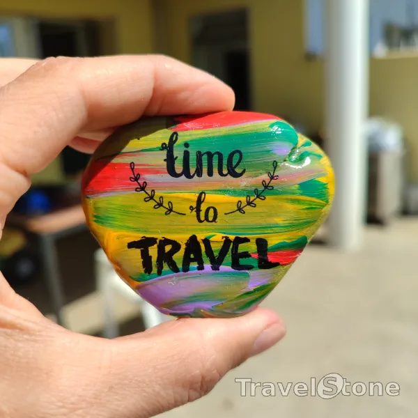 Painted painting stone by artist LaLiLu showing fantasy. Time to Travel with TravelStone