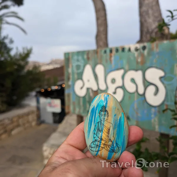 Painted painting stone by artist CJ showing fantasy. Buddha @Algas