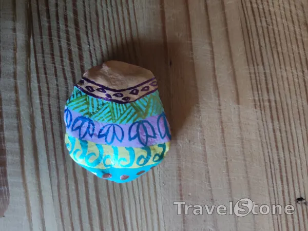 Painted painting stone by artist nad_doodles showing pattern. Mandala Pastell metallic