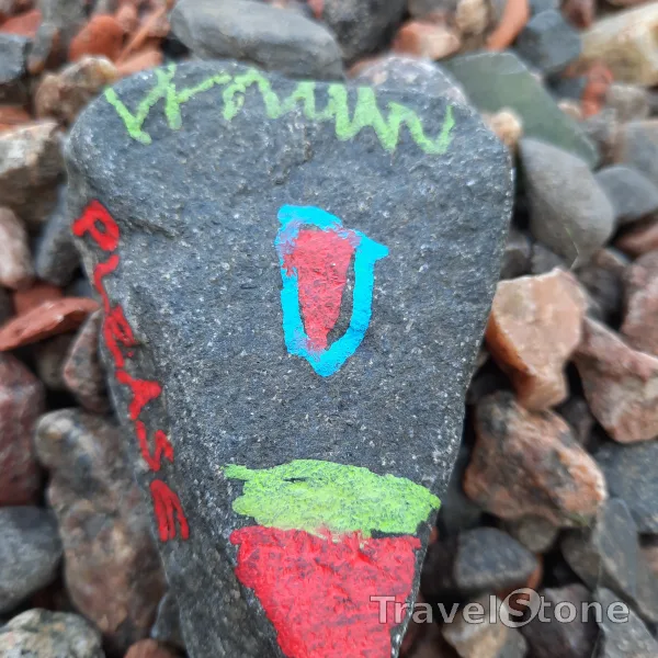 Painted painting stone by artist Nikola showing fantasy. A travel stone painted by Lennja (5 years) on our holidays in Finland.
