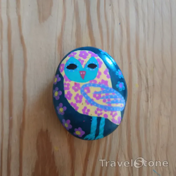 Painted painting stone by artist nad_doodles showing animals. Eule