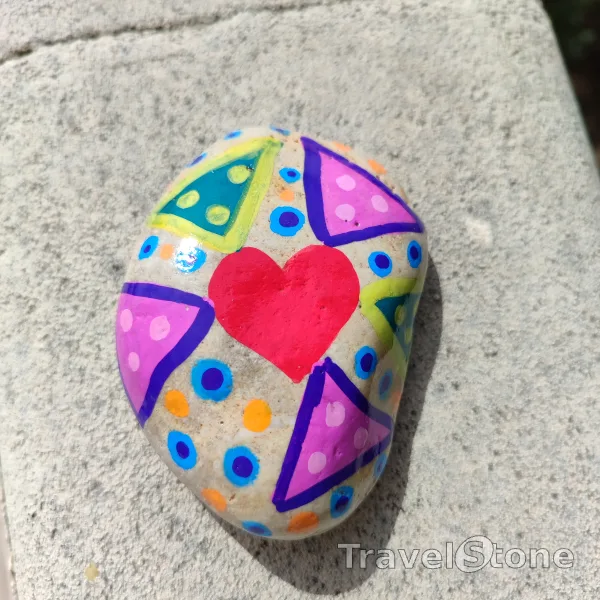 Painted painting stone by artist CJ showing pattern. From Spain with love