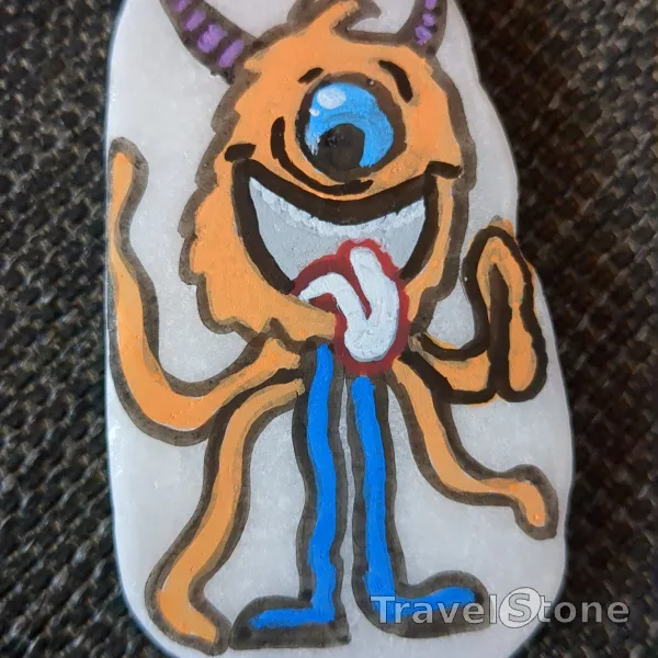 Painted painting stone by artist juanio-zaubermaus showing comic. Monsterchen