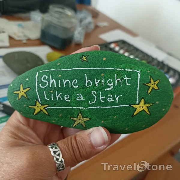 Painted painting stone by artist comfortinstones showing sayings. Shine bright like a star