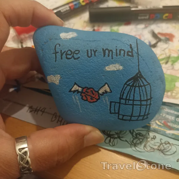 Painted painting stone by artist comfortinstones showing sayings. Free ur mind