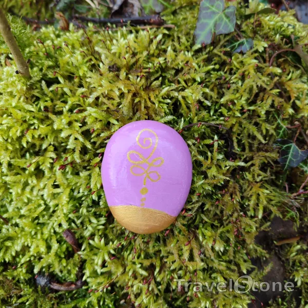 Painted painting stone by artist CJ showing other. Unalome painting