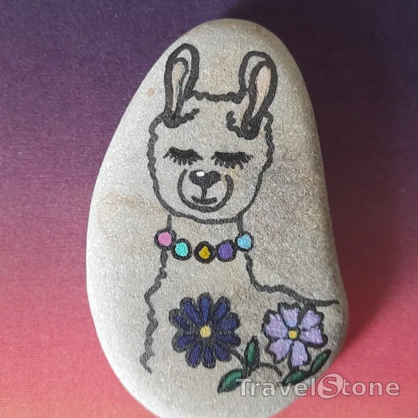 Painted painting stone by artist Anastasiia showing animals. Мені подрбаються альпакі