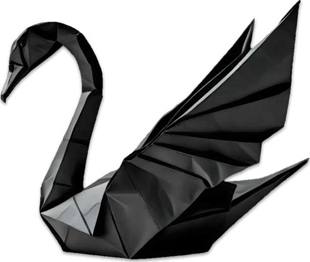Black realistic origami swan