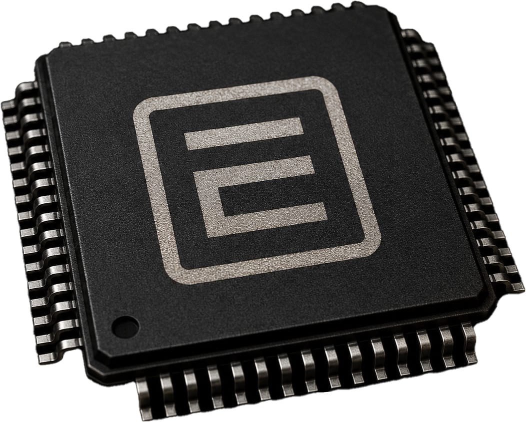 Dark EVAVO systems chip representing workflow triggers, routing, review points and controlled automation