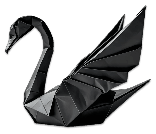 Black realistic origami swan